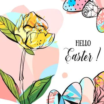 Hand drawn vector abstract creative universal unusual cute Hello Easter greeting Stock Illustration