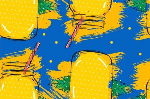 Hand drawn vector abstract creative detox water lemonade seamless pattern with Illustrazione stock