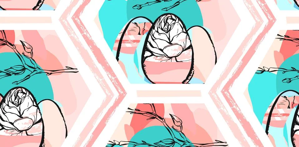 Hand drawn vector abstract creative universal Happy Easter seamless pattern Stock Illustration