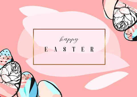 Hand drawn vector abstract creative Happy Easter greetings card design template Stock Illustration