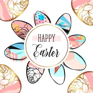 Hand drawn vector abstract creative Easter greeting postcard design template Stockillustratie