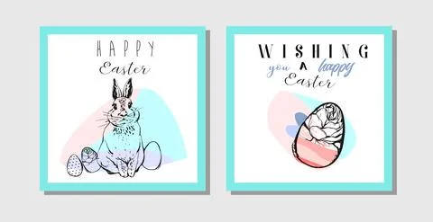 Hand drawn vector abstract creative Easter greeting postcard design template 스톡 일러스트