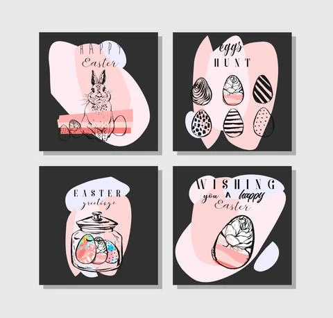Hand drawn vector abstract creative Easter greeting cards design template with 스톡 일러스트
