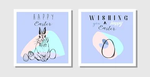 Hand drawn vector abstract creative Easter greeting postcard design template Stock Illustration