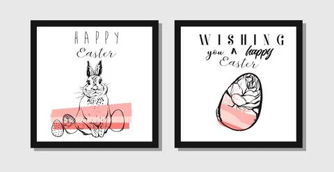 Hand drawn vector abstract creative Easter greeting postcard design template Stock Illustration