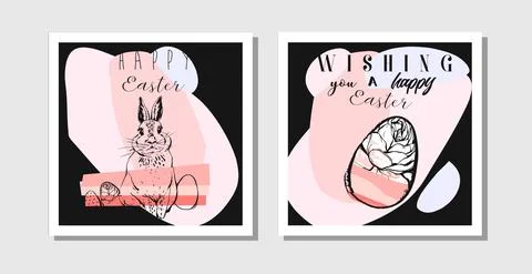 Hand drawn vector abstract creative Easter greeting postcards design template Stock Illustration