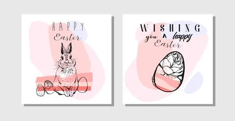 Hand drawn vector abstract creative Easter greeting postcards design template Stock Illustration