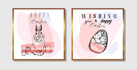 Hand drawn vector abstract creative Easter greeting cards design template with Stock Illustration