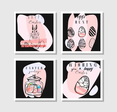 Hand drawn vector abstract creative Easter greeting cards design template with Stock Illustration