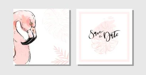 Hand drawn vector abstract cute beautuful feminine save the date cards set Stock Illustration