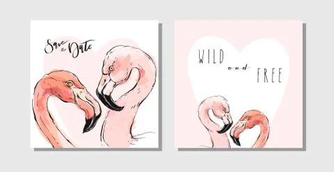 Hand drawn vector abstract cute beautiful feminine save the date cards set Stock Illustration