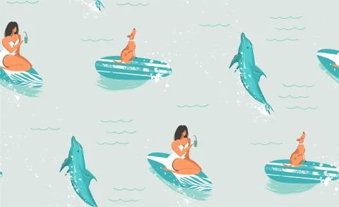 Hand drawn vector abstract cute summer time cartoon illustrations seamless Stock Illustration