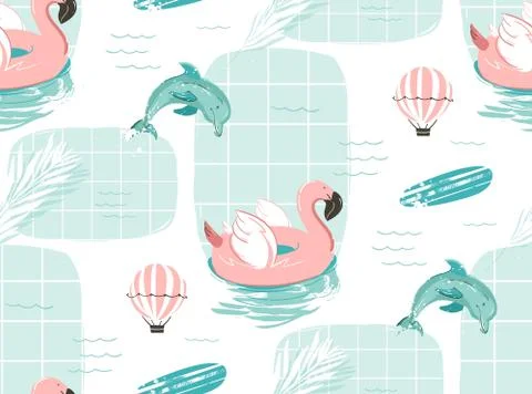 Hand drawn vector abstract cute summer time cartoon illustrations seamless 스톡 일러스트