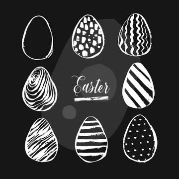 Hand drawn vector abstract Easter brush painted eggs collection set with floral Stock Illustration