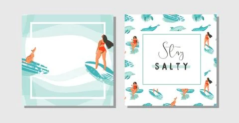Hand drawn vector abstract exotic summer time funny save the date cards set イラスト素材