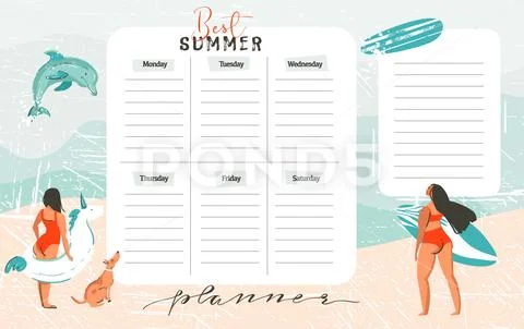Hand drawn vector abstract exotic summer time funny Best Summer weekly organize Stock Illustration