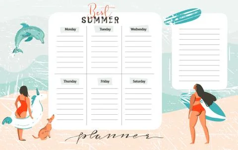 Hand drawn vector abstract exotic summer time funny Best Summer weekly organize イラスト素材