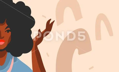 Hand drawn vector abstract flat stock graphic illustration with young black afro Stock Illustrationen