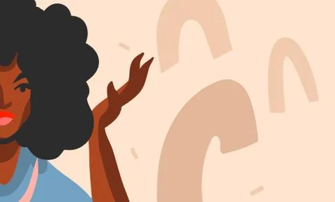 Hand drawn vector abstract flat stock graphic illustration with young black afro Stock Illustration