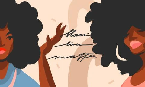 Hand drawn vector abstract flat stock graphic illustration with young black afro Stock Illustration