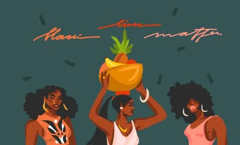 Hand drawn vector abstract flat stock graphic illustration with young black afro Stock Illustration