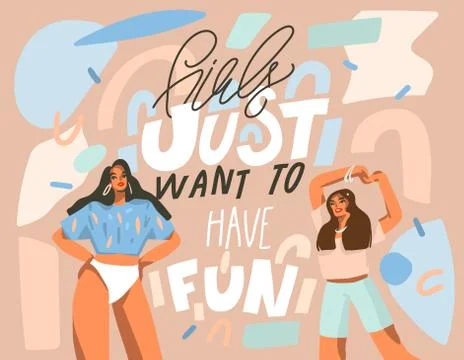 Hand drawn vector abstract flat graphic illustration with young happy dancing Stock Illustration