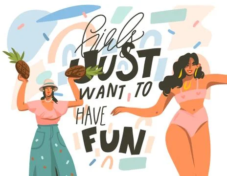 Hand drawn vector abstract flat graphic illustration with young happy dancing Stock Illustration