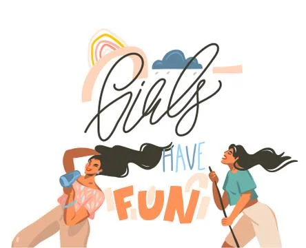 Hand drawn vector abstract flat graphic illustration with young happy dancing Stock Illustration