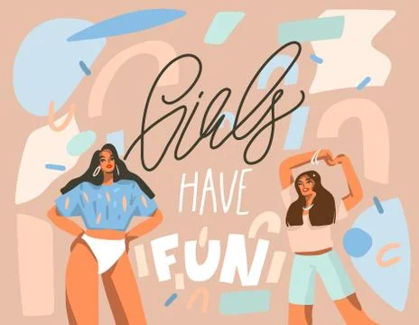 Hand drawn vector abstract flat graphic illustration with young happy dancing Stock Illustration