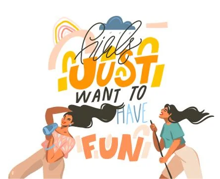 Hand drawn vector abstract flat graphic illustration with young happy dancing Stock Illustration