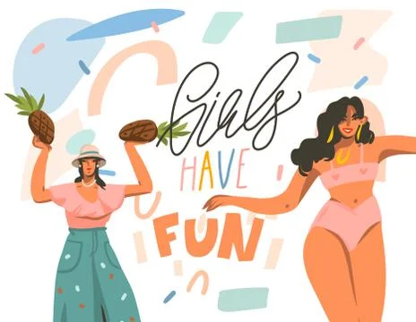 Hand drawn vector abstract flat graphic illustration with young happy dancing Stock Illustration