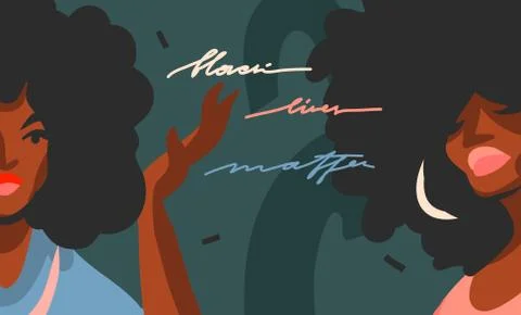 Hand drawn vector abstract flat stock graphic illustration with young black afro Stock Illustration