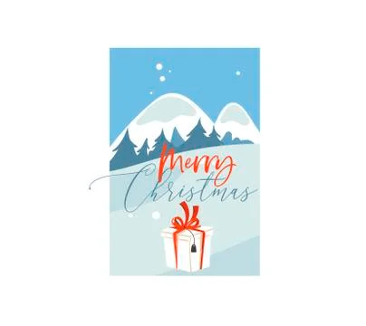 Hand drawn vector abstract flat Merry Christmas,and Happy New Year cartoon Stock Illustration