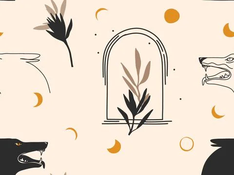 Hand drawn vector abstract flat stock graphic mystic magic illustrations line Stock Illustration