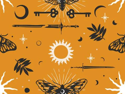 Hand drawn vector abstract flat stock graphic mystic magic illustration line art Stock Illustration