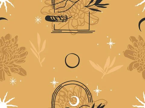 Hand drawn vector abstract flat stock graphic mystic magic illustration line art Stock Illustration