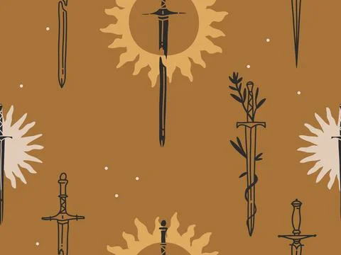 Hand drawn vector abstract flat stock graphic mystic magic illustration line art Stock Illustration