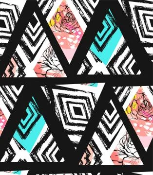 Hand drawn vector abstract freehand textured seamless pattern collage with zebra イラスト素材