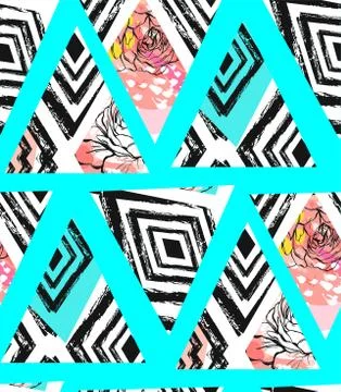 Hand drawn vector abstract freehand textured seamless pattern collage with zebra Stock Illustration