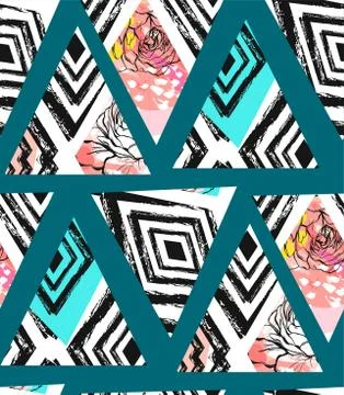 Hand drawn vector abstract freehand textured seamless pattern collage with zebra イラスト素材
