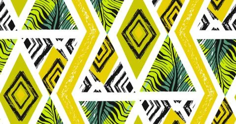 Hand drawn vector abstract freehand textured seamless tropical pattern collage 库存插图