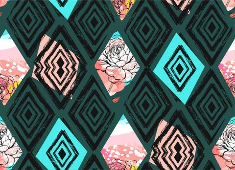Hand drawn vector abstract freehand textured collage seamless pattern with Stock Illustration