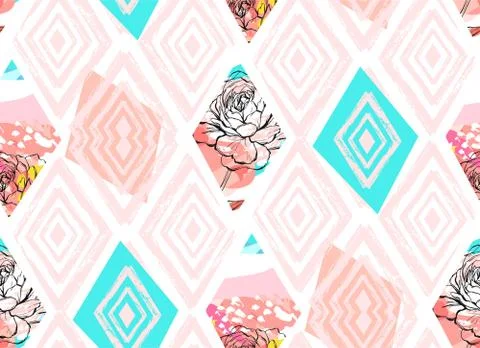 Hand drawn vector abstract freehand textured collage seamless pattern with Illustrazione stock