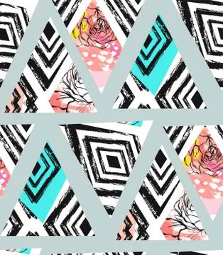 Hand drawn vector abstract freehand textured seamless pattern collage with zebra イラスト素材