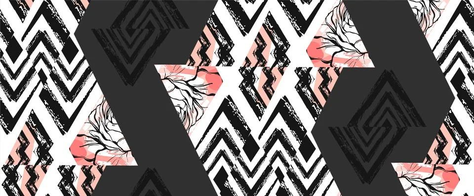Hand drawn vector abstract freehand textured seamless pattern collage with zebra Stock Illustration
