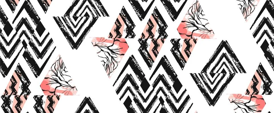 Hand drawn vector abstract freehand textured seamless pattern collage with zebra Stock Illustration