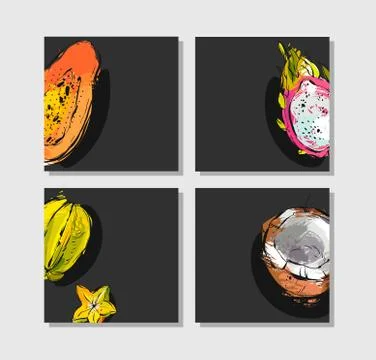 Hand drawn vector abstract freehand textured unusual cards set collection Stock-Illustration