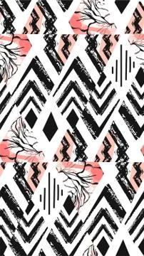 Hand drawn vector abstract freehand textured seamless pattern collage with zebra イラスト素材