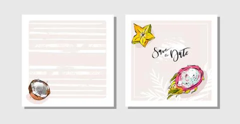 Hand drawn vector abstract freehand textured unusual tropical save the date Stock Illustration