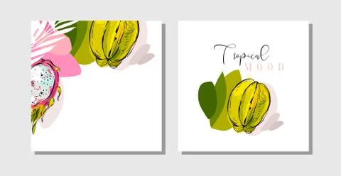 Hand drawn vector abstract freehand textured unusual tropical save the date Stock-Illustration